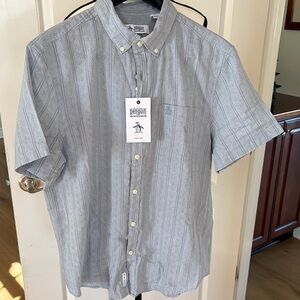 Original Penguin Men's blue Patterned Button Down Shirt- Large NWT